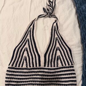 Hollister Black and White Knit Halter Top